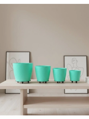 ® 4’lü 3D Ayaklı Yeşil Saksı Seti Dekoratif Modern Tasarım