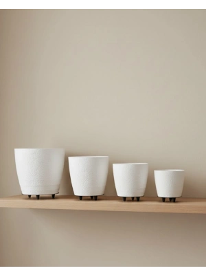 ® 4’lü 3D Beyaz Dekoratif Vazo Seti Modern Ayaklı Şık Saksı Takımı