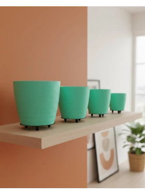 ® 4’lü 3D Modern Yeşil Vazo Seti Dekoratif Ayaklı Saksı Takımı