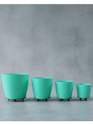 ® 4’lü 3D Yeşil Dekoratif Saksı Takımı Ayaklı Modern Vazo Seti