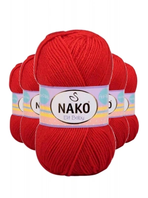 5 Adet Elite Baby El Örgü İpi Tüylenmeyen Bebek Yünü Alev Kırmızı 207