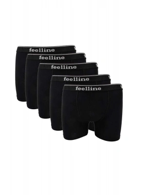 5 adet Feelline Siyah Pamuklu Doğal Likralı Erkek Boxer