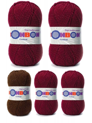 5 Adet Festival Simli Örgü İpi Yünü Renk No:220