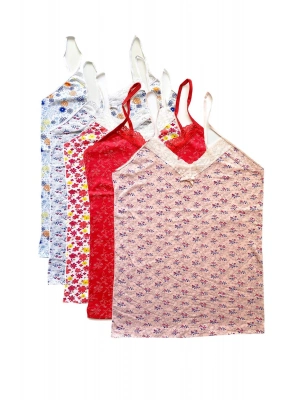 5 Adet Kadın Askılı Desenli Atlet Dantelli Empirme Pamuklu Penye D6-10