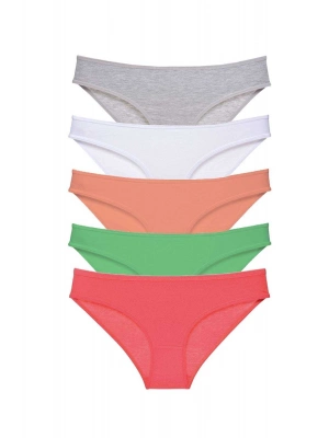 5 adet Süper Eko Set Likralı Kadın Slip Külot Gri Beyaz Pudra Yeşil Fuşya
