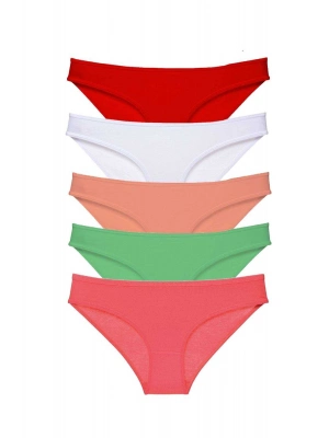 5 adet Süper Eko Set Likralı Kadın Slip Külot Kırmızı Beyaz Pudra Yeşil Fuşya
