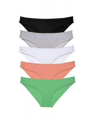 5 adet Süper Eko Set Likralı Kadın Slip Külot Siyah Gri Beyaz Pudra Yeşil