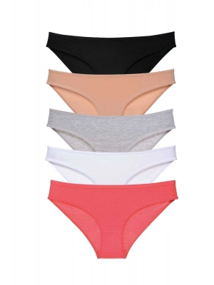 5 adet Süper Eko Set Likralı Kadın Slip Külot Siyah Ten Gri Beyaz Fuşya