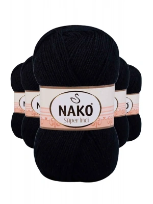 5 Adet Süper İnci El Örgü İpi 100 gr Siyah 217