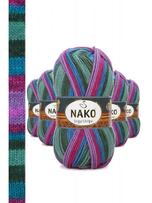 5 Adet Vega Stripe Premium Akrilik El Örgü İpi Yünü No: 82408