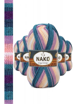 5 Adet Vega Stripe Premium Akrilik El Örgü İpi Yünü No: 82416
