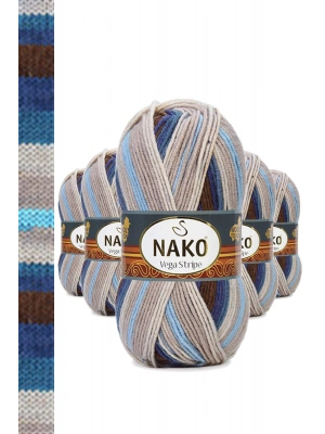 5 Adet Vega Stripe Premium Akrilik El Örgü İpi Yünü No: 82422