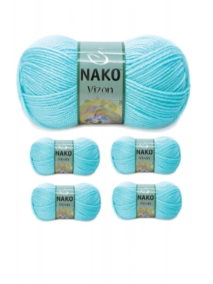 5 Adet Vizon Premium Akrilik El Örgü İpi Yünü Renk No:10535 Açık Turkuaz