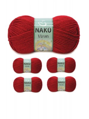 5 Adet Vizon Premium Akrilik El Örgü İpi Yünü Renk No:1175 Koyu Kırmızı