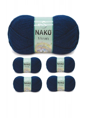 5 Adet Vizon Premium Akrilik El Örgü İpi Yünü Renk No:148 Lacivert