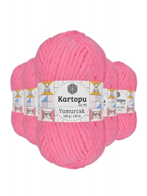 5 Adet Yumurcak Kadife El Örgü İpi Fosfor Pembe K773