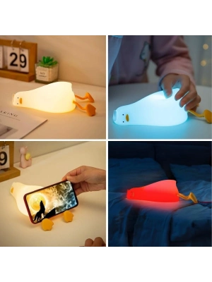 ® 5 Farklı Renk Modlu Tembel Ördek Figürlü Pofuduk LED Gece ası–Yumuşak Dokulu Çocuk Odası ve Dekoratif Şarjlı Ortam Işığı