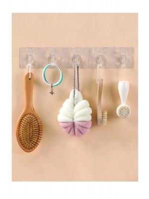 5li Kendinden Yapışkanlı Güçlü Şeffaf Askılık - Kapı Arkası Mutfak Duvar Banyo Askı