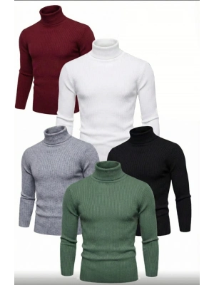 5li Siyah, Beyaz, Bordo, Gri, Haki   Kaşkorse Boğazlı Full Likralı Fitilli Body Kazak