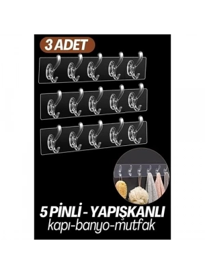 5 Pinli 3 lü set Yapışkanlı Askı Xenoty Design 718948