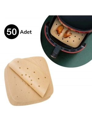 ® 50 Adet Air Fryer Pişirme Kağıdı Tek Kullanımlık Hava Fritöz Yapışmaz Yağlı Kağıt Delikli Model