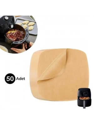 ® 50 Adet Air Fryer Pişirme Kağıdı Tek Kullanımlık Yağ Su Geçirmez Yapışmaz Deliksiz Düz Kare Model