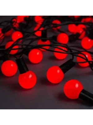 5m 28 LED Mini Top Işık Kırmızı - Fişli, Siyah Kablo
