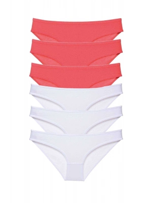 6 adet Eko Set Likralı Kadın Slip Külot Fuşya Beyaz