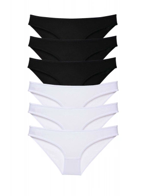 6 adet Eko Set Likralı Kadın Slip Külot Siyah Beyaz