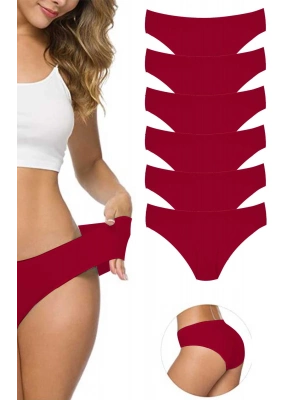 6 Adet Kadın Dikişsiz Lazer Kesim Esnek İz yapmayan Külot Bordo