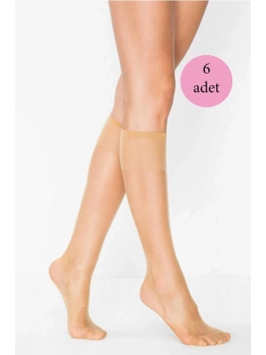 6 Adet Kadın Diz Altı Parlak Fit 15 Denye Çorap Ten