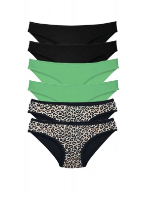 6 Adet Likralı Kadın Slip Külot Leopar Siyah Yeşil