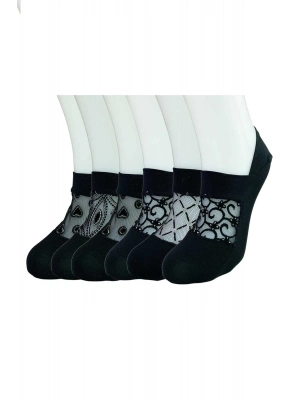 6 Adet Önü Transparan Kadın Fantezi Desenli Babet Çorap