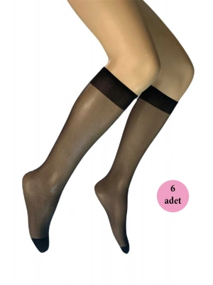 6 Adet Parlak Dizaltı Kadın Çorap 15 Denye Siyah 500