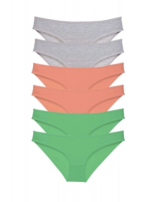 6 adet Süper Eko Set Likralı Kadın Slip Külot Gri Pudra Yeşil