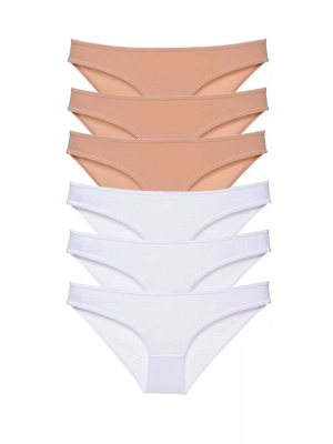 6 adet Süper Eko Set Likralı Kadın Slip Külot Ten Beyaz
