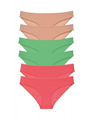 6 adet Süper Eko Set Likralı Kadın Slip Külot Ten Yeşil Fuşya