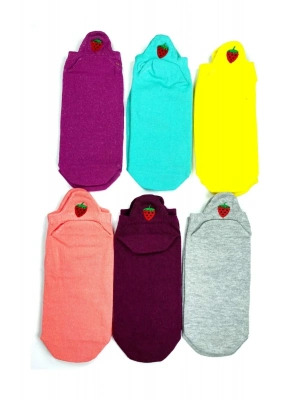 6 Çift Çilek Nakış Baskılı Pamuklu Yumuşak Kadın Bilek Çorap