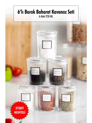6lı Barok Yuvarlak Baharat Kavanoz Seti & Saklama Kabı & Erzak Kabı (6*250 ML)