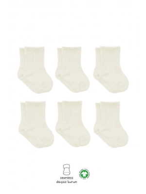 6Lı Basic Penye Soket Çorap 10101 Ekru