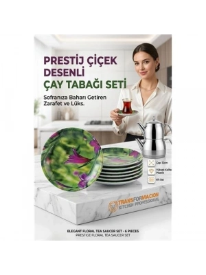 6lı Çiçek Desenli Kırılmaz Çay Tabağı Seti | Lüks Plastik Sunum Tabağı 723189