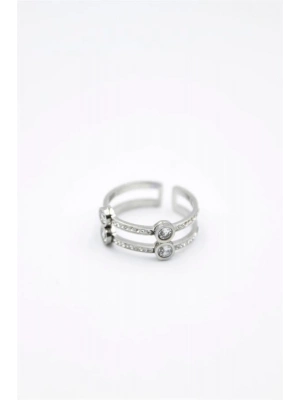 6lı İkili Taşlı Yüzük - Gümüş