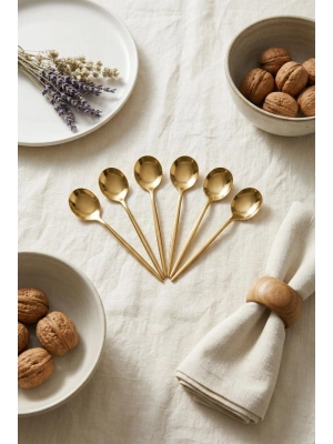 6lı Lüks Gold Paslanmaz Çelik Çay Kaşığı Seti (13 cm)