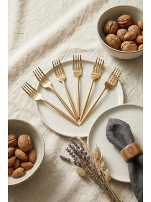 6lı Lüks Gold Paslanmaz Çelik Tatlı Çatalı Seti (16 cm)