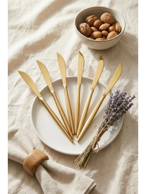 6lı Lüks Gold Paslanmaz Çelik Yemek Bıçağı Seti (21 cm)
