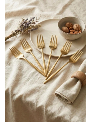 6lı Lüks Gold Paslanmaz Çelik Yemek Çatalı Seti (21 cm)