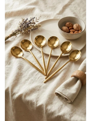 6lı Lüks Gold Paslanmaz Çelik Yemek Kaşığı Seti (21 cm)