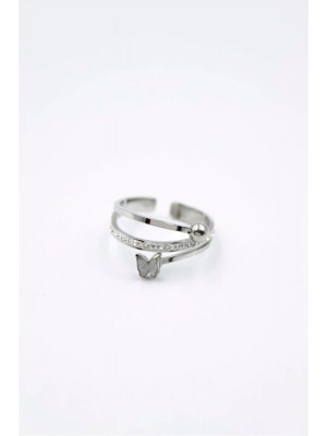 6lı Taşlı Kelebek Yüzük - Gümüş