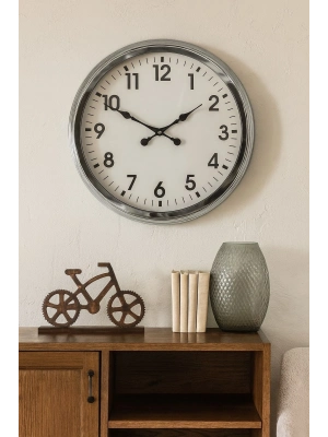 ® 60 cm Krom Metal Duvar Saati