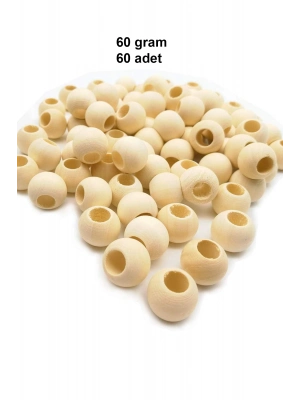 60 Gr (60 Adet) Ahşap Boncuk 15 mm çap x 10 mm Delik Doğal Yuvarlak Ahşap Makrome El İşi Çanta